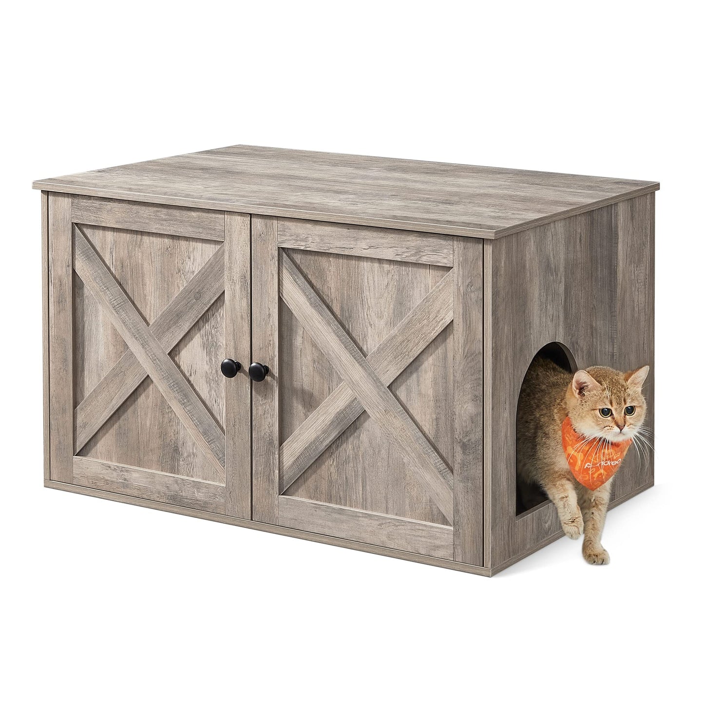 Feandrea Cat Litter Box Enclosure, Litter Box Furniture Hidden with Removable Divider, Indoor Cat House, End Table, 31.5 x 20.9 x 19.7 Inches, Greige UPCL002G01 - WoodArtSupply