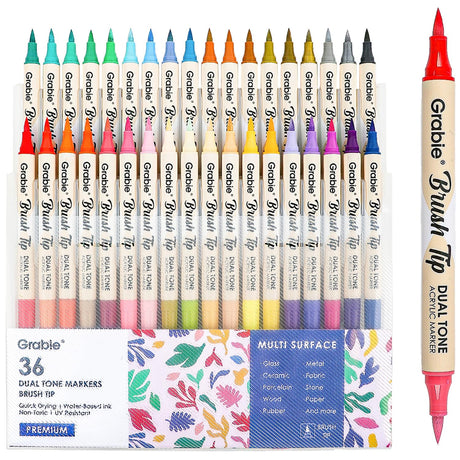 Grabie 72 Colors Paint Markers, Paint Pens, Acrylic Paint, Acrylic Paint Pens with 36 Dual-Color Brush Tips, Double Tipped Acrylic Paint Markers for Rocks, Acrylic Markers for Art Supplies Grabie