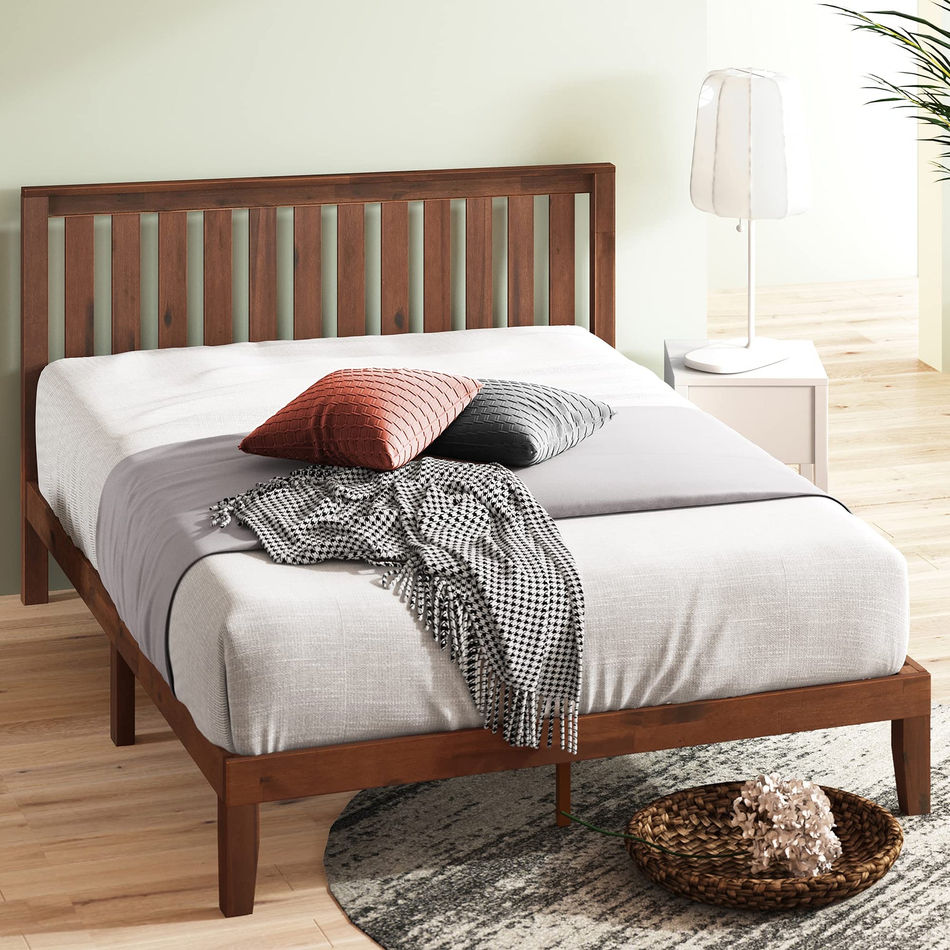 ZINUS Vivek Antique Espresso Wood Platform Bed Frame with Headboard - No Box Spring Required, Easy Assembly, Queen Size - WoodArtSupply