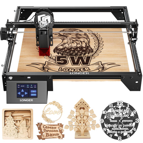LONGER Laser Engraver Ray5 5W Higher Accuracy DIY Laser Engraving Machine with 3.5" Touch Screen,Offline Usage Laser Cutter,400x400mm,0.08mm Laser Spot, CNC Laser Cutter for Wood Metal Acrylic Glass Longer