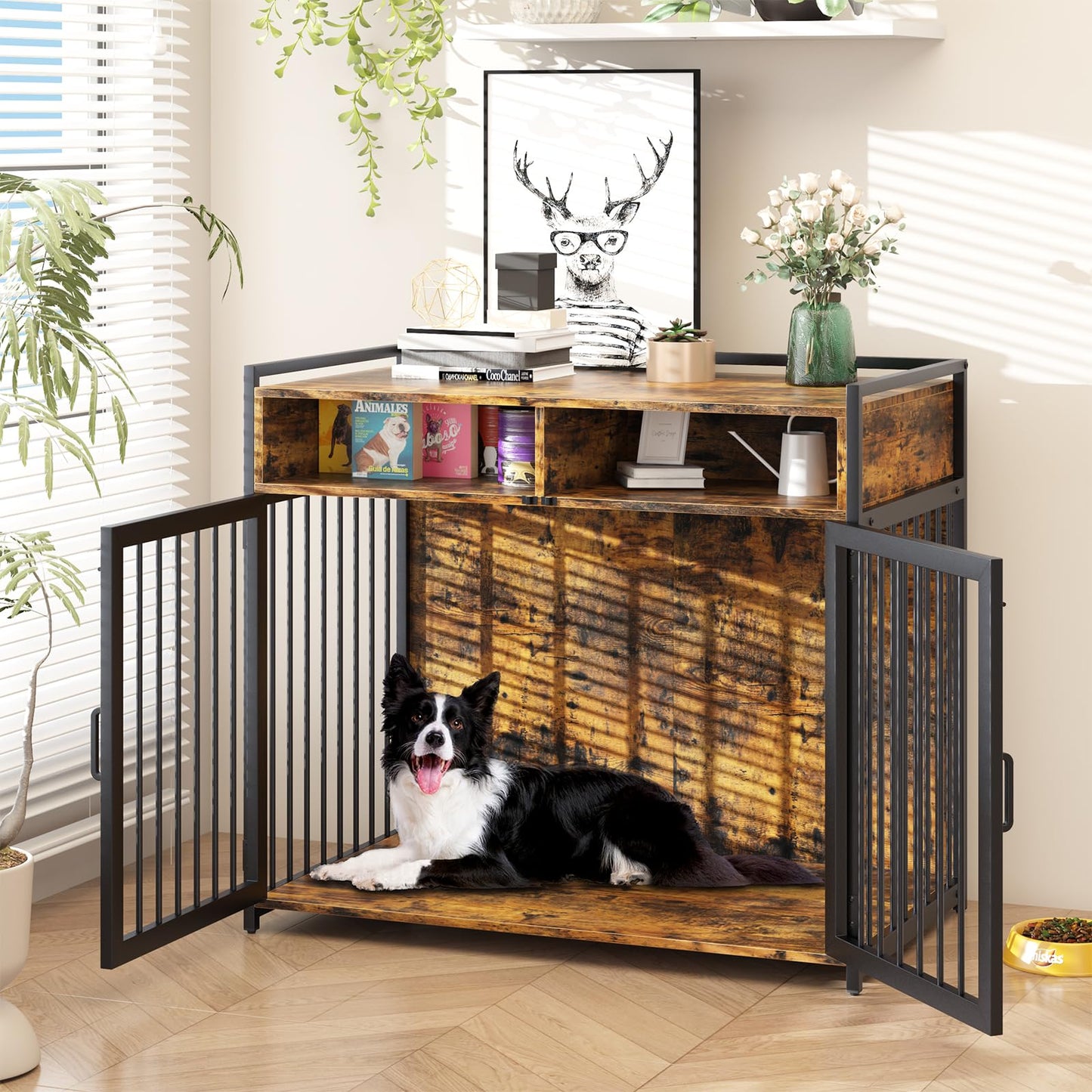 aboxoo Dogs Crate 32" Inches Furniture-Style Cages,Large Dog Kennels Indoor Use for Dogs,Heavy Duty Super Sturdy Dog Kennels with Storage and Anti-Chew(Rustic Brown)