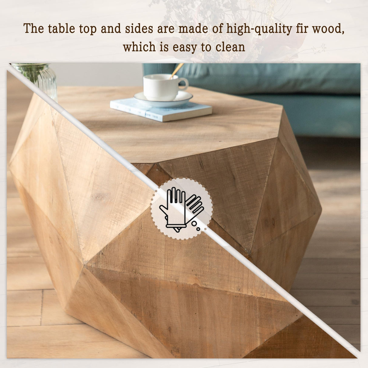 38" Modern Farmhouse Coffee Table, Drum Coffee Table, American Retro Style Coffee Table for Office, Dining Room and Living Room, Nature KIGFTSOD