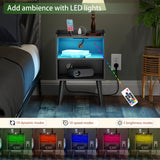 LAKEMID Night Stand with Charger Station, Bedside Table with LED Lights, Side Table with Fast USB-C Port, Nightstand with Solid Wood Feet, Small End Table for Bedroom, Living Room, Black LAKEMID