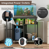 HAIOOU 20-29 Gallon Aquarium Stand with LED Light & Power Outlets, Cross Design Metal Frame Fish Tank Stand Aquarium Table with Cabinet Storage for Turtle Tank Reptile Terrarium, 360LBS Loads - Black HAIOOU