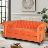 RARZOE Traditional Chesterfield Loveseat Sofa, Modern Vintage Chesterfield Button Tufted Velvet Couch with Nailhead Trim Scrolled Arms for Living Room Bedroom Office(Orange) RARZOE