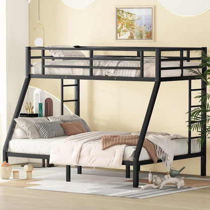 Heavy Duty Bunk Bed for Adults, Twin XL Over Queen Bunk Beds with 2 Build in Ladder and Full Length Guardrail, Twin XL Over Queen Bunk Bed for Adults, Teens, Kids, No Box Spring Needed