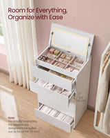 VASAGLE 5-Drawer Dresser with Mirror and Lights for Bedroom, Chest of Drawers, Storage Tower Unit, for Closet, Living Room, Entryway, Modern Minimalist Style, Snow White ULTS615W01 VASAGLE