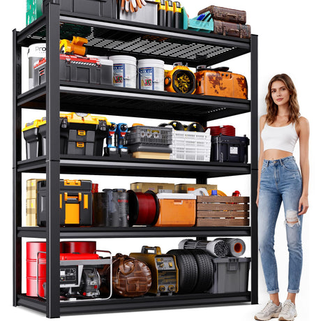 Garage Shelving-3000 lbs 5 Tier Storage Shelves,Adjustable Heavy Duty Metal Shelving Unit and Storage Large Wire Rack,Utility Steel Shelf for Warehouse Industrial Pantry Basement -78"x46"x20",Black JOJUOU