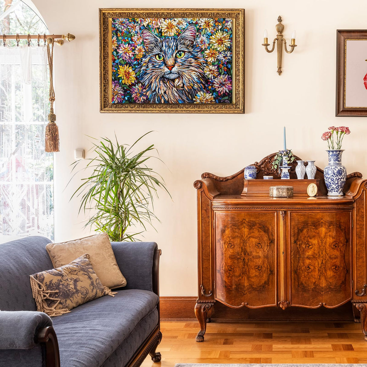 Flower Cat Puzzles for Adults 1000 Pieces, Colorful Art Floral Animal Jigsaw Puzzle, Beautiful Plant Garden Challenging Puzzles for Adults BBOLDIN