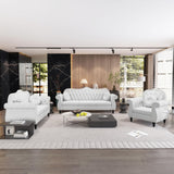 AVZEAR 82" Three Seater Sofa, Chesterfield Sofa, Mid-Century Modern Velvet Upholstered Sofa, Deep Button Tufted Living Room Sofa with Two Throw Pillows, White AVZEAR