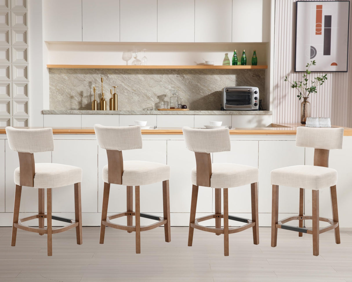 RIVOVA 26” Bar Stools Set of 4 Counter Height Bar Stool, Modern Kitchen Barstools with Back and Wood Legs, Farmhouse Upholstered Island Stools Countertop Bar Chairs, Beige RIVOVA