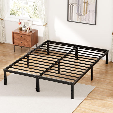 DUMOS Bed Frame - Queen Size Metal Platform Bed Frames Mattress Foundation with Steel Slat Support, No Box Spring Needed, Storage Space Under Base, Easy Assembly, Black DUMOS