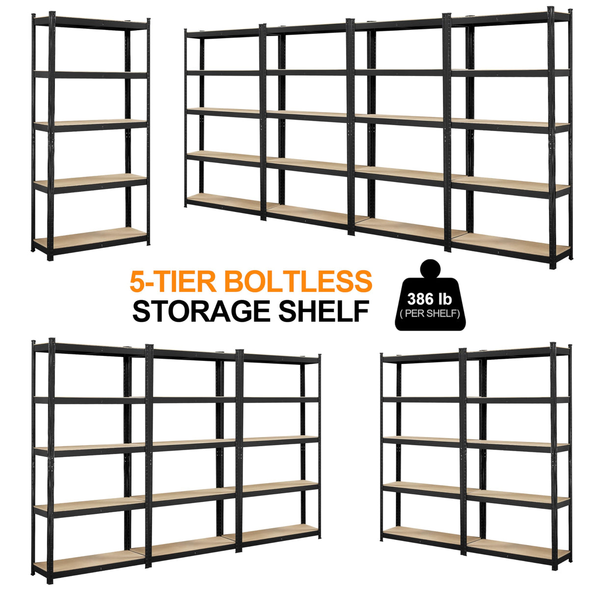 Topeakmart 5-Tier Utility Shelves, Metal Storage Shelves Garage Shelving Unit Adjustable Garage Storage Shelves Storage Racks Heavy Duty Shed Shelving- Black, 35.5 x 12 x 71 Inch Topeakmart