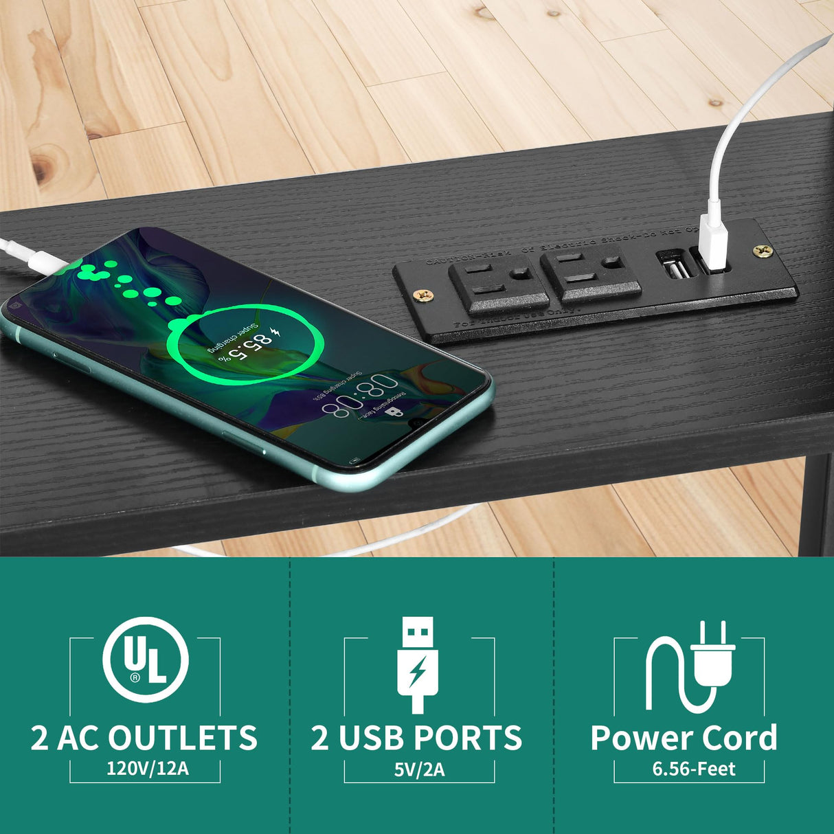 YITAHOME Height Adjustable Table with Charging Station, Portable Desk with Wheels, Small Standing Rolling Computer Desk with Tiltable Tabletop and Storage Bag, Black YITAHOME