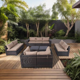 LEVELEVE 11 Pieces Outdoor Patio Furniture Sets,Rattan Conversation Sectional Set,Manual Weaving Wicker Patio Sofa,w/Table&Wide Armrest LEVELEVE