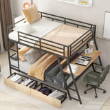 Harper & Bright Designs Metal Full Over Full Bunk Bed with Built-in Desk, Light and 2 Drawers, Industrial Bunkbeds with Ladder and Full-Length Guardrail, Noise Free, No Boxing Spring Needed, Black Harper & Bright Designs