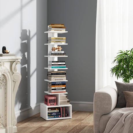 TUTOTAK Narrow Bookshelf, Vertical 8-Tier Bookcase, Spine Book Shelf for Small Space, Small Standing Shelf for Living Room, Office, Study, Entryway, White BS07BW008 TUTOTAK