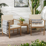 SUNSITT Patio Set 3 Piece Acacia Wood Outdoor Patio Furniture Set FSC Certified Bistro Table and Chairs with Cream White Cushions for Balcony, Porch, Backyard SUNSITT