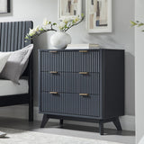 T4TREAM 32" Tall Fluted Nightstand, Modern Side Table with Faux Marble Top, 3 Drawers End Table w/Storage, Bedside Table for Bedroom, Living Room, Curved Profile Design, Dark Grey T4TREAM