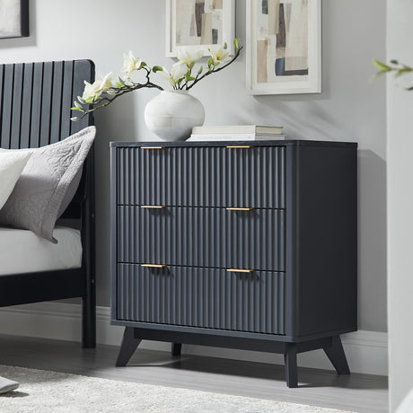 T4TREAM 32" Tall Fluted Nightstand, Modern Side Table with Faux Marble Top, 3 Drawers End Table w/Storage, Bedside Table for Bedroom, Living Room, Curved Profile Design, Dark Grey T4TREAM