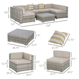 Outsunny 7-Piece Patio Furniture Set, Outdoor Wicker Conversation Set, All Weather PE Rattan Sectional Sofa Set with Cushions and Faux Wood Table, Stripe Pillows, Beige Outsunny