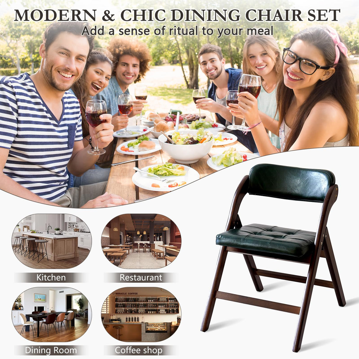 ALeesing Folding Chairs with Padded Seats, Wooden Folding Chairs Set of 2, 31" Stackable Folding Dining Chairs, Folding Extra Chair for Guests Kitchen, Bedroom, Living Room, Party Chairs, Green ALeesing