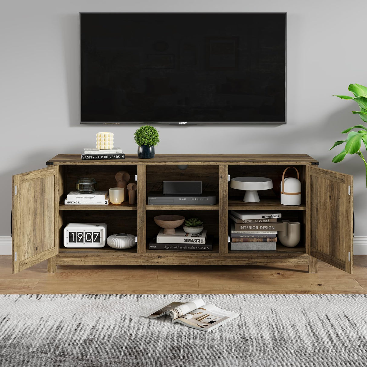 Mufico Farmhouse TV Stand for 65 Inch TV, 58" L*15.75" W*24" H Entertainment Center with Storage,Media Console Cabinets with Barn Door,TV Console Table for Living Room Mufico