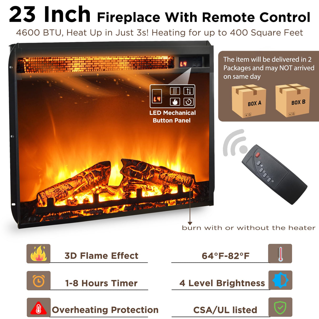 OKD Fireplace TV Stand for 65+ Inch TV, 33" Tall Highboy Farmhouse Entertainment Center w/ 23'' Electric Fireplace, Rustic Media Console w/Sliding Barn Door for Living Room, Antique White OKD