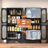 GAIOUS Black Kitchen Pantry Cabinet, Pantry Storage Cabinet with Acrylic Glass Doors and Adjustable Shelves, Metal Storage Cabinet for Kitchen, GAIOUS