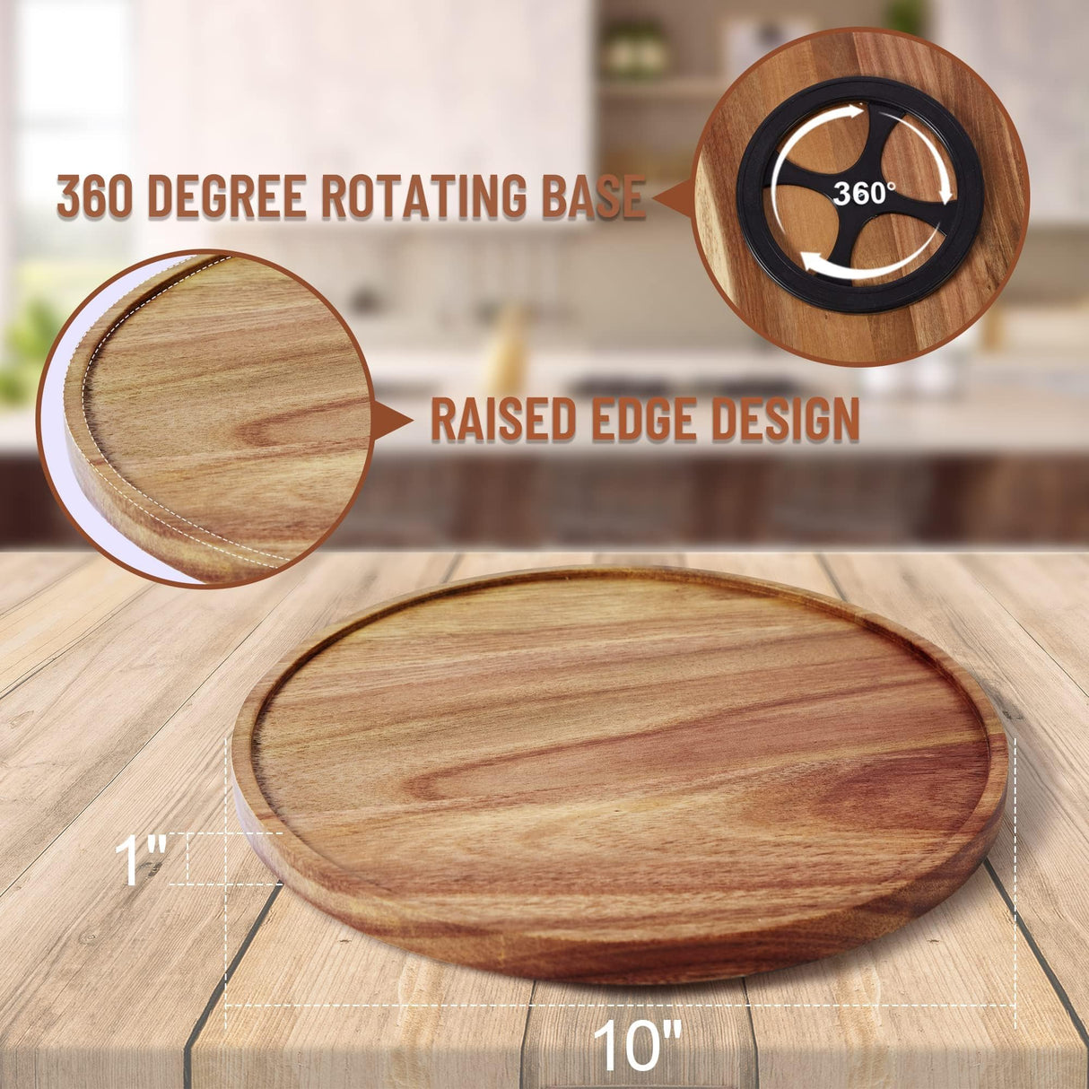 [ 2 Pack ] 10-inch Acacia Wood Lazy Susan Organizers, ACIAZAAZ Lazy Susan Turntable for Cabinet, Kitchen Turntable Storage for Table, Countertop, Pantry ACIAZAAZ