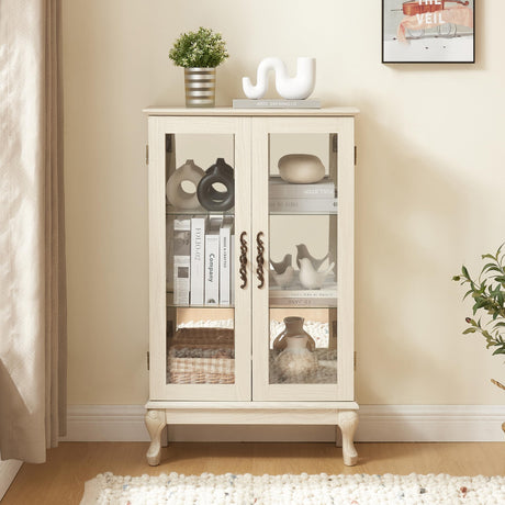 Vintage-Style 2-Door Illuminated Curio Cabinet with Mirrored Back, Adjustable Tempered Glass Shelves & Metal Handles - 43.79" H x 25.99" W x 11.8" D for Home/Office Display Generic