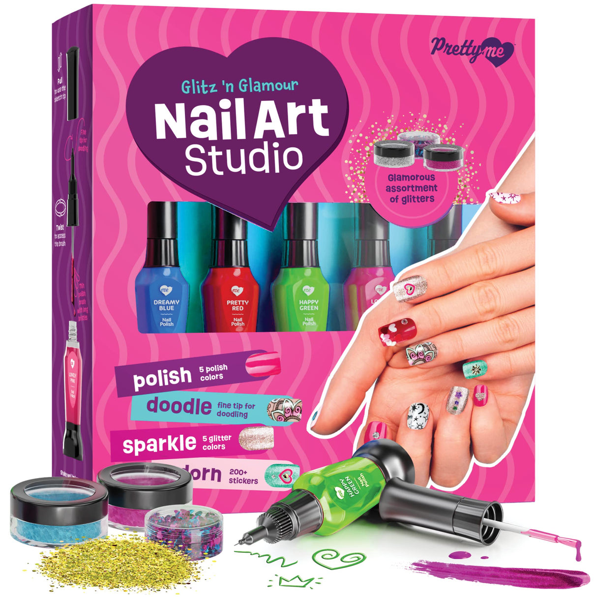 Nail Art Studio for Girls - Birthday Gift - Nail Polish Kit for Kids Ages 7-12 Years Old - Girl Gifts Ideas - Gift Set - Girly Stuff - Polish, Pens, Glitter, Stickers, Gems, Filer - 8 9 10 11 12 Year Pretty Me