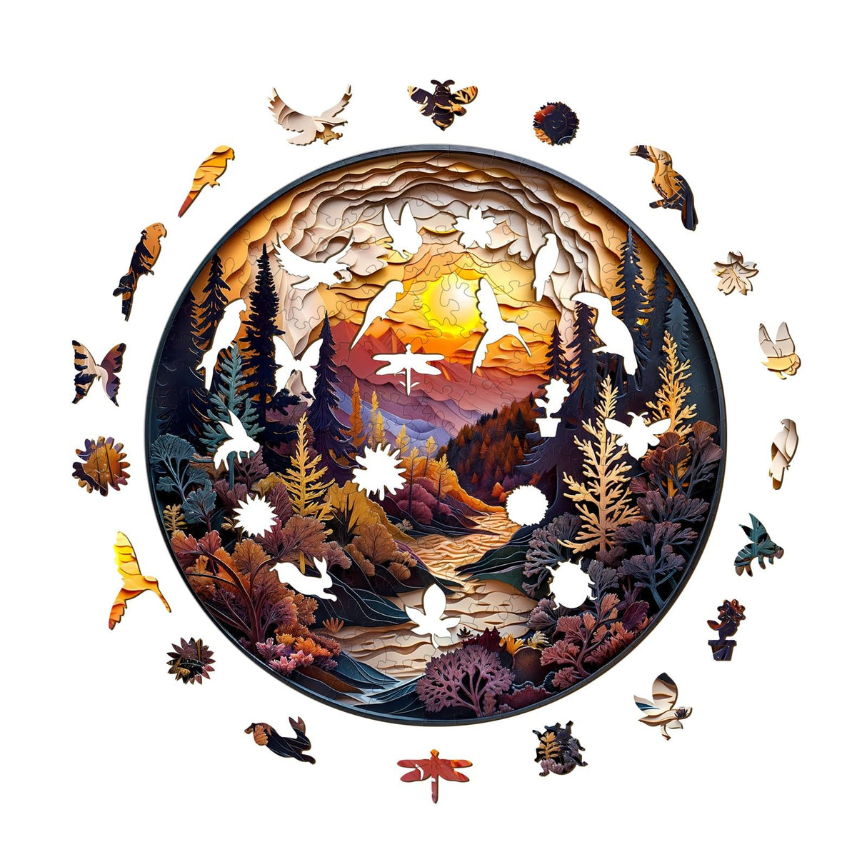 Wooden Puzzle for Adults-3D Sunset Forest Wooden Puzzle Unique Shape Advanced Animal Jigsaw Puzzle for Adults and Kids,Best Gift,Wood Puzzles,Challenge Wooden Jigsaw Puzzle (S-8.5 * 8.5in-100pcs) Welsky