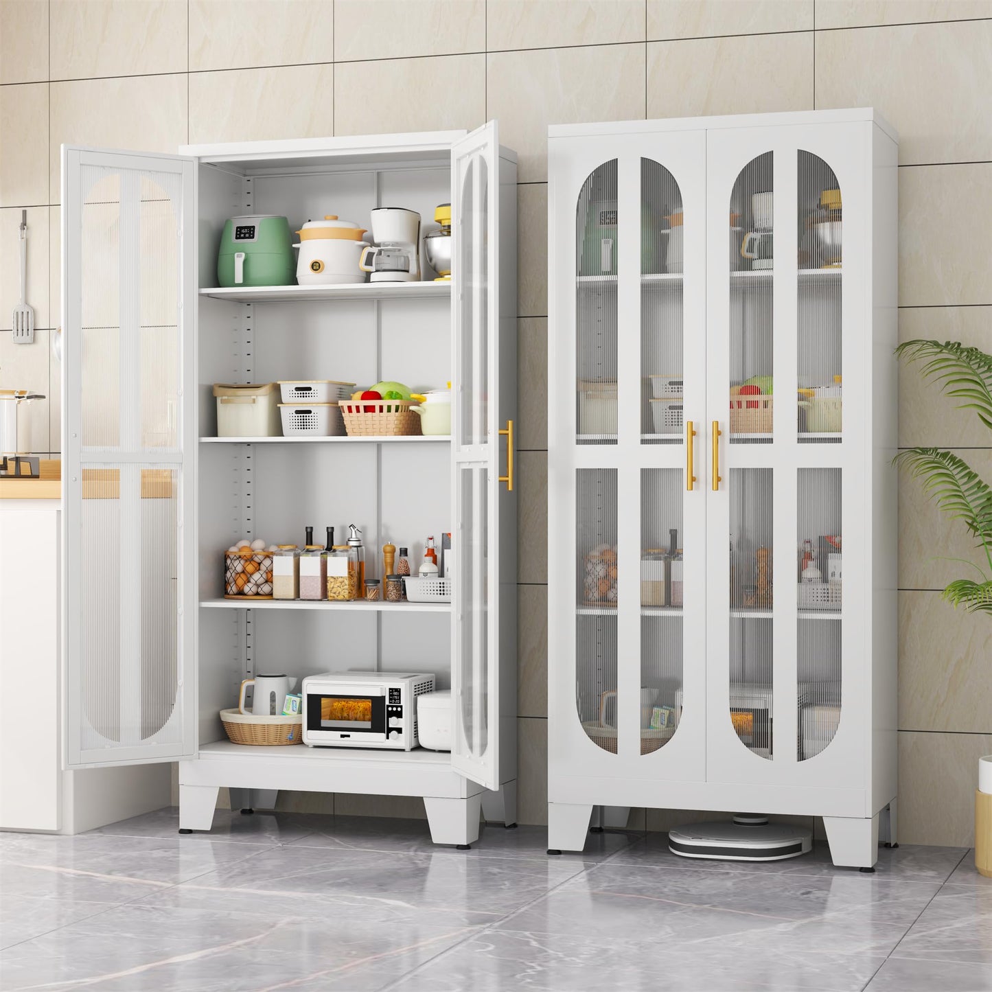 Erosoei Versatile Metal Kitchen Pantry Cabinet with Acrylic Glass Doors and Adjustable Shelves 61.02”H - WoodArtSupply