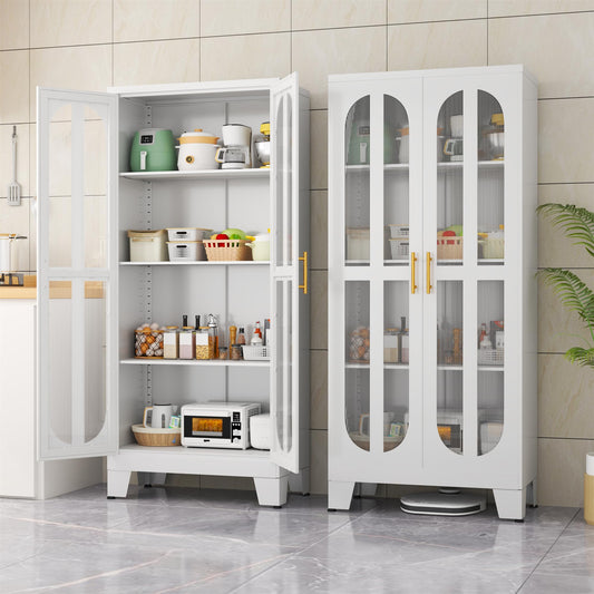 Erosoei Versatile Metal Kitchen Pantry Cabinet with Acrylic Glass Doors and Adjustable Shelves 61.02”H