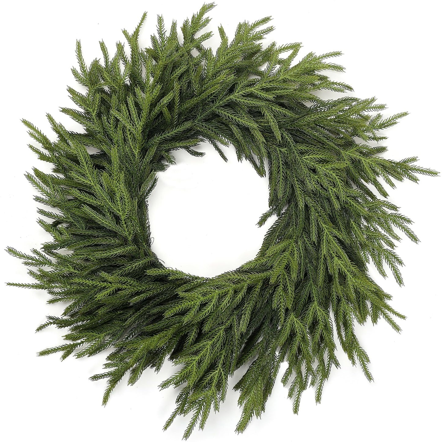 24" Real Touch Norfolk Pine Wreath for Front Door Artificial Christmas Wreath Green Faux Pine Wreath for Wall Windows Mantle Outdoor Christmas Decoration