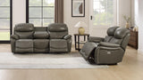 THSUPER Power Genuine Leather Recliner Sofa Couch with USB Port, Reclining Sofas Living Room Furniture, 3-Seats Couches with Cup Holders, Grey THSUPER