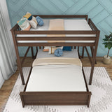 Max & Lily L-Shaped Full-Over-Queen Bunk Bed Frame in Walnut with End Ladder for Kids Max & Lily