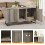 Cat Litter Box Enclosure for 2 Cats, 47.6’’ Litter Box Furniture Hidden with Scratch Pad, Double Room Large Cat Cabinet, Indoor Pet House TV Stand Side Table,Washroom,Grey Halitaa