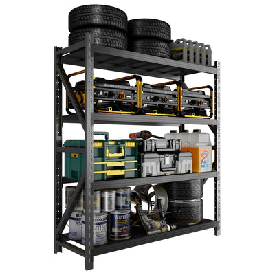 InaryLof Metal Garage Shelving,4000 LBS Garage Shelving Unit and Storage，Adjustable 4-Tier Heavy Duty Shelving，Garage Storage Shelves for Shop,Basement,Garage (Black, 23.6" D*59.1" W*78.7" H)
