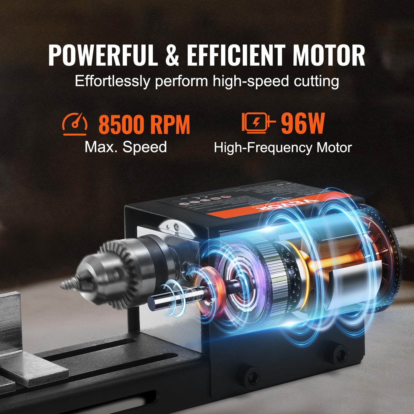 VEVOR Mini Lathe Machine, 2.76 in x 6.3 in, 24VDC 96W Mini Wood Lathe Tools Milling Machine Accessories, 7 Speeds 4220/5300/5650/6350/6660/7050/8450 RPM, for DIY Woodworking Wood Drill Rotary Tool