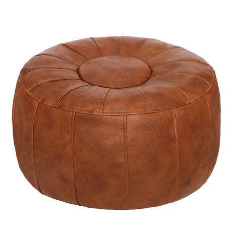 Thgonwid Unstuffed Handmade Moroccan Round Pouf Foot Stool Ottoman Seat Faux Leather Large Storage Bean Bag Floor Chair Foot Rest for Living Room, Bedroom or Wedding Gifts (Light Brown) Thgonwid