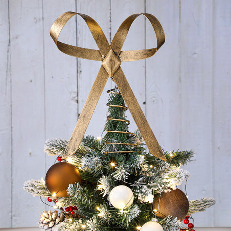 Retisee 9.8inch Large Brass Bow Christmas Tree Topper Vintage Metal Christmas Tree Topper Gold Bow Rustic Xmas Decoration for Xmas Indoor Outdoor Decor Retisee