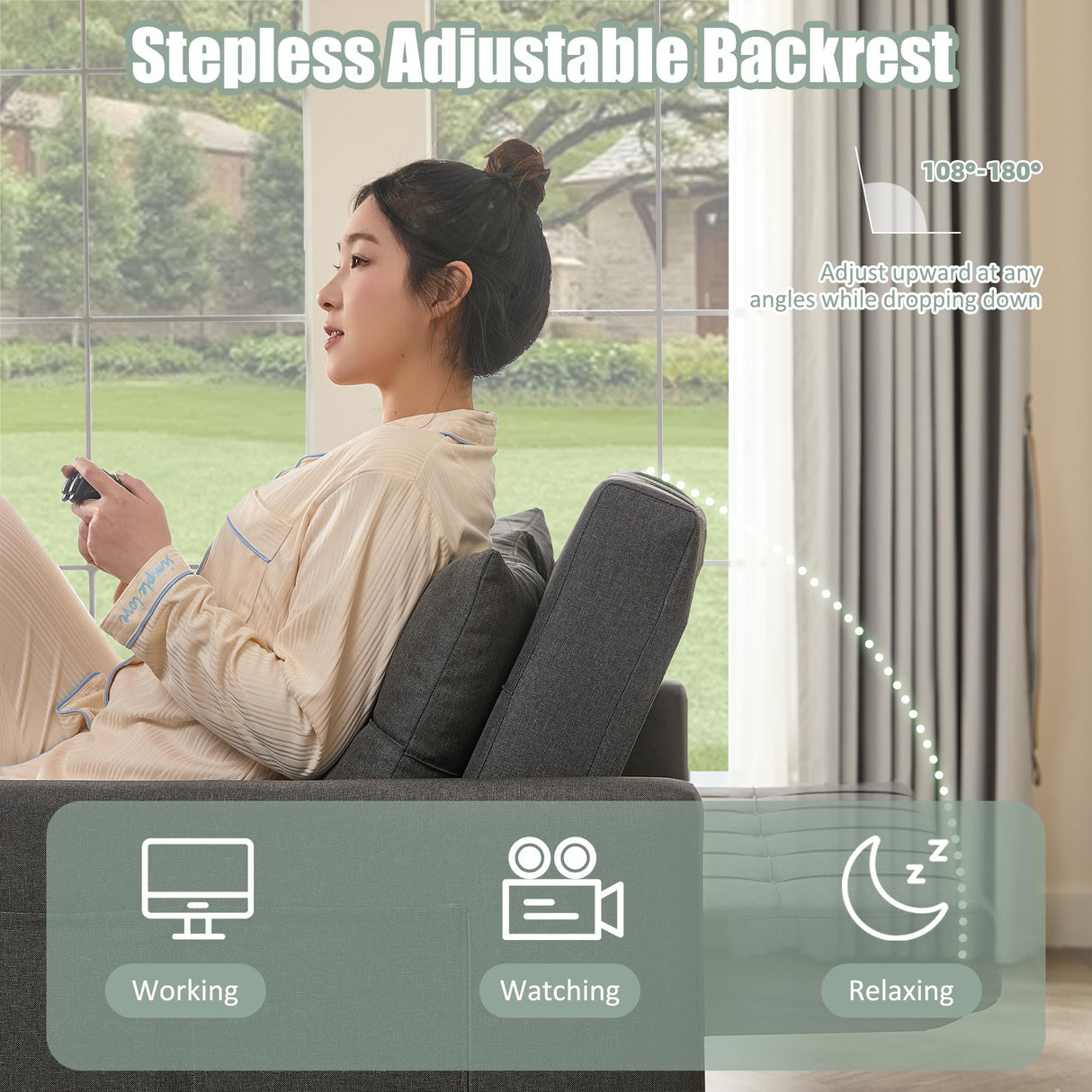 52" Sleeper Sofa with Pull-Out Bed, 3-in-1 Convertible Sofa Bed, Loveseat with Stepless Adjustable Backrest and Side Pocket, for Living Room Dorm Apartment, Linen, Dark Gray GOSUHI