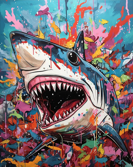 ZUVRDIAI Shark Paint by Number for Adults, Underwater World DIY Digital Oil Painting Kits on Canvas with Brushes and Acrylic Paints, Hand-Painted Style for Home Decor 16x20 Inch(Frameless) ZUVRDIAI