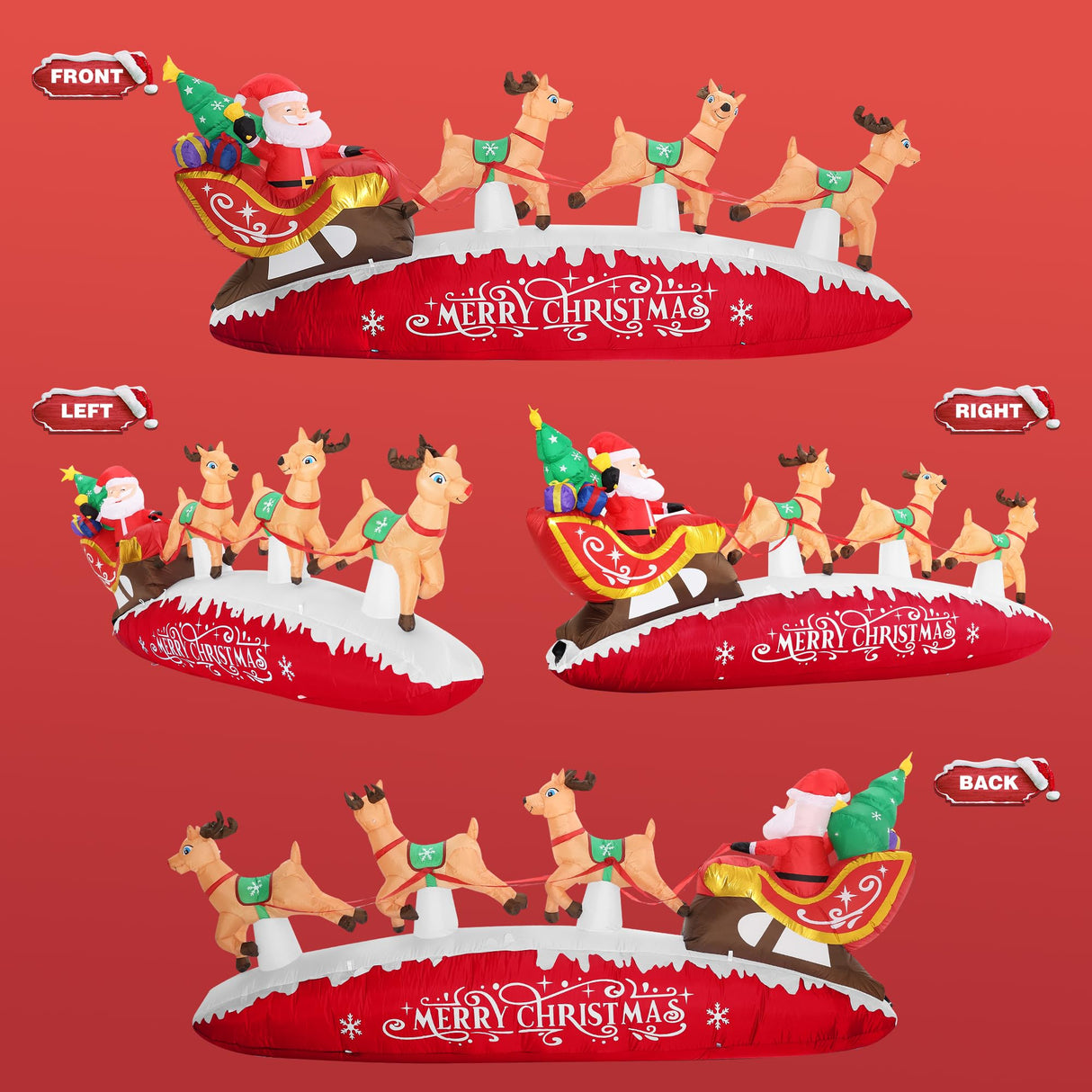 ZPISF 10 FT Santa Sleigh with Reindeer Christmas Inflatables Outdoor Decorations, Christmas Blow Up Yard Decorations for Garden Lawn Xmas Decor (Red) ZPISF