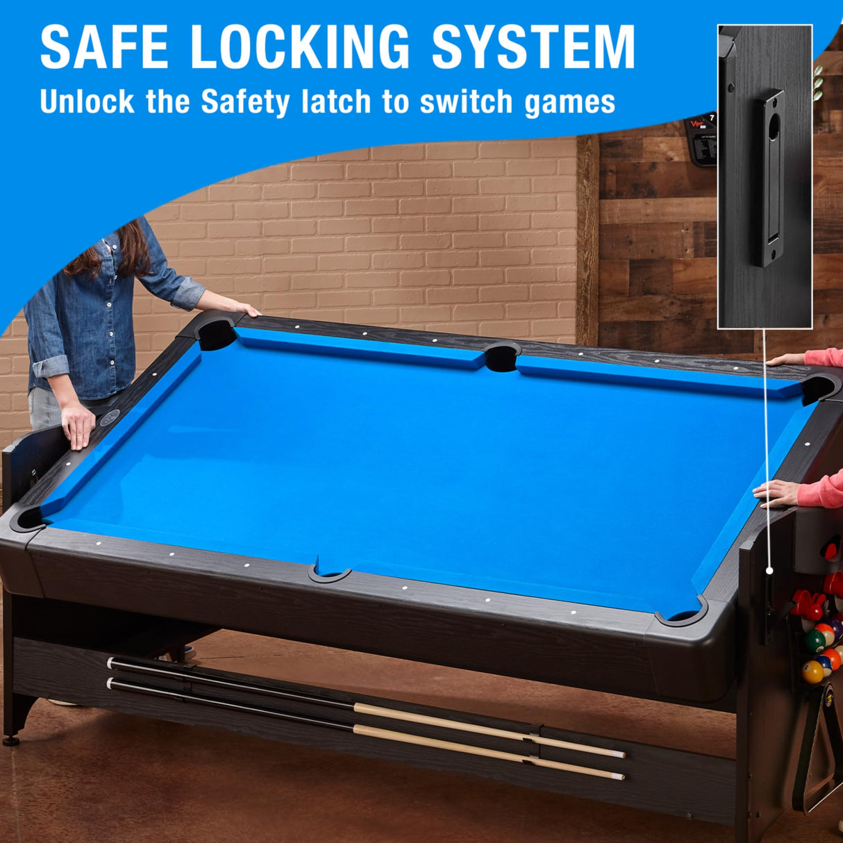 Fat Cat Original 3-in-1 Green 7' Pockey Multi-Game Table - Air Hockey, Billiards and Table Tennis - Blue Fat Cat