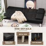 Homall Futon Sofa Bed, Leather Futon Couch with Removable Armrests, Adjustable Recliner Sleeper Sofa Bed with Dual Cup Holders for Living Room, Apartment, Office (Black) Homall