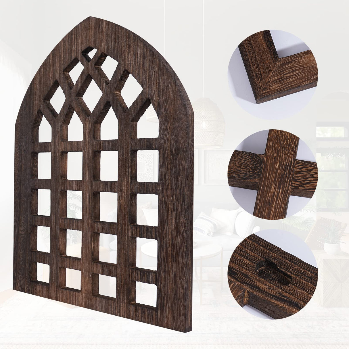 WAKOSAN Rustic Wood Window Frame with Green Wreath and Arrows Wall Decor，Farmhouse Wall Decor, Wooden Fake Window Decoration,Window Pane Wall Decor,Set of 2 (windows brown) WAKOSAN