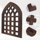 WAKOSAN Rustic Wood Window Frame with Green Wreath and Arrows Wall Decor，Farmhouse Wall Decor, Wooden Fake Window Decoration,Window Pane Wall Decor,Set of 2 (windows brown) WAKOSAN